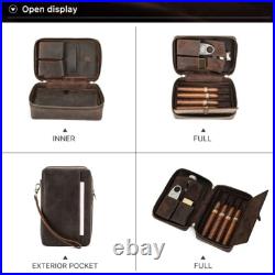 4 Tube Cigar Case Holder Zipper Travel Bag Cigars Humidor Box Genuine Leather