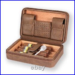 4ct Leather Cigar Humidor Case 1 Jet Cigar Lighter Cutter Portable Travel Set
