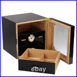 50CT Count Large Cigar Humidor Humidifier Cedar Wooden Lined Case Box Hygrometer