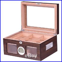 50-100 Cigar Humidor Storage Box Desktop Glasstop Humidifier Hygrometer Lockable