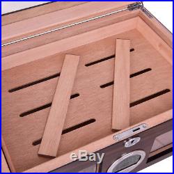 50-100 Cigar Humidor Storage Box Desktop Glasstop Humidifier Hygrometer Lockable
