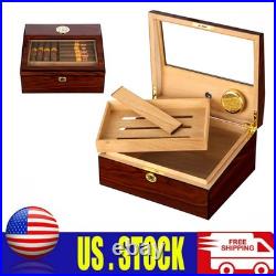 50 Counts Cigar Humidor Cedar Wooden Cigar Box Case with Humidifier Hygrometer