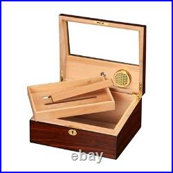 50 Counts Cigar Humidor Cedar Wooden Cigar Box Case with Humidifier Hygrometer