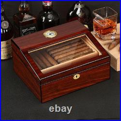 50 Counts Cigar Humidor Cedar Wooden Cigar Box Case with Humidifier Hygrometer