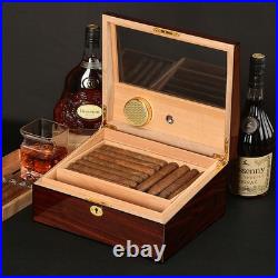 50 Counts Cigar Humidor Cedar Wooden Cigar Box Case with Humidifier Hygrometer