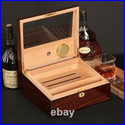 50 Counts Cigar Humidor Cedar Wooden Cigar Box Case with Humidifier Hygrometer
