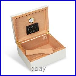 50ct Cigar Humidor Cedar Wooden Storage Case Box Humidifier Hygrometer White Box
