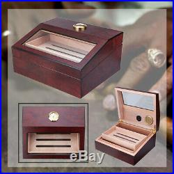 50pcs Count Cigar Wooden Humidor Box Cabinet Storage Humidifier Hygrometer Clear