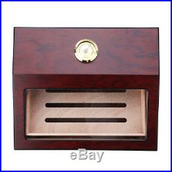 50pcs Count Cigar Wooden Humidor Box Cabinet Storage Humidifier Hygrometer Clear