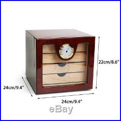 60-Cigars Lined Cedar Wood Cigar Humidor Humidifier Hygrometer Storage Box Case