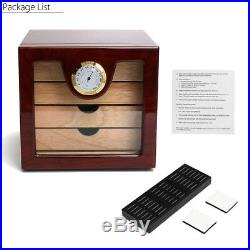 60-Cigars Lined Cedar Wood Cigar Humidor Humidifier Hygrometer Storage Box Case