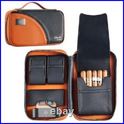 68 Degrees Leather Cigar Case for 5 Cigars Orange Travel Humidor with 3
