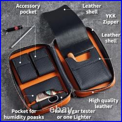 68 Degrees Leather Cigar Case for 5 Cigars Orange Travel Humidor with 3