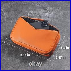 68 Degrees Leather Cigar Case for 5 Cigars Orange Travel Humidor with 3