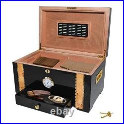 69Bourbons Exotic Cigar Humidor Large Ebony Wood Storage Box with Spanish C
