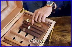 69Bourbons Exotic Cigar Humidor Large Ebony Wood Storage Box with Spanish C