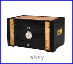 69Bourbons Exotic Cigar Humidor Large Ebony Wood Storage Box with Spanish C