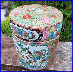 6 CIGAR HUMIDOR vtg chinese porcelain tea caddy ginger jar rose medallion box