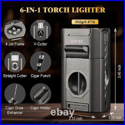 6-in-1 Cigar Torch Lighter & Humidor Box with Hygrometer & Lockable Drawer