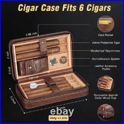 8 In. X 5.2 In. X 2.9 In. 3-In-1 Embossed Brown Cigar Humidor, Portable Leather