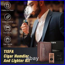 8 In. X 5.2 In. X 2.9 In. 3-In-1 Embossed Brown Cigar Humidor, Portable Leather