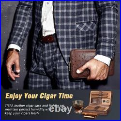 8 In. X 5.2 In. X 2.9 In. 3-In-1 Embossed Brown Cigar Humidor, Portable Leather