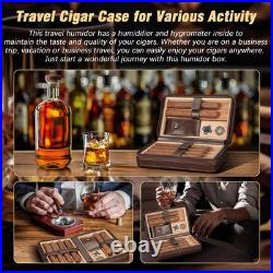 8 In. X 5.2 In. X 2.9 In. 3-In-1 Embossed Brown Cigar Humidor, Portable Leather