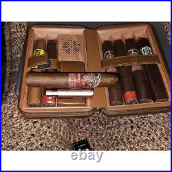 8 In. X 5.2 In. X 2.9 In. 3-In-1 Embossed Brown Cigar Humidor, Portable Leather