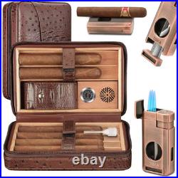 8 In. X 5.2 In. X 2.9 In. 3-In-1 Embossed Brown Cigar Humidor, Portable Leather