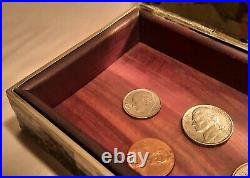 ABALONE vtg mexican silver coin stash box cigarette cigar humidor desk seashell