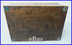ANTIQUE ENGLISH CIGAR HUMIDOR BOX, WALNUT CASE, FULLY LINED INTERIOR with KEY