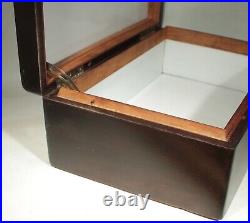 ANTIQUE Wood Cigar Humidor Box White Milk Glass Lined MOHAGANY REFINISHED