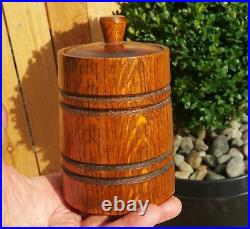 ANTIQUE oak wood barrel butter crock tobacco humidor vtg kitchen pottery art box