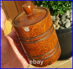 ANTIQUE oak wood barrel butter crock tobacco humidor vtg kitchen pottery art box