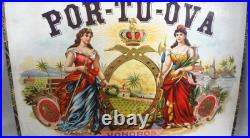 ANTIQUE wood CIGAR BOX for POR-TU-OVA CIGARS MADURO 1901 REV. STAMP- RAVENA OH