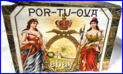 ANTIQUE wood CIGAR BOX for POR-TU-OVA CIGARS MADURO 1901 REV. STAMP- RAVENA OH