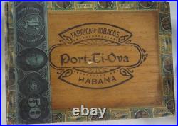 ANTIQUE wood CIGAR BOX for POR-TU-OVA CIGARS MADURO 1901 REV. STAMP- RAVENA OH