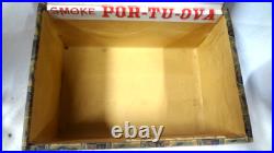ANTIQUE wood CIGAR BOX for POR-TU-OVA CIGARS MADURO 1901 REV. STAMP- RAVENA OH