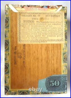 ANTIQUE wood CIGAR BOX for POR-TU-OVA CIGARS MADURO 1901 REV. STAMP- RAVENA OH