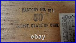 ANTIQUE wood CIGAR BOX for POR-TU-OVA CIGARS MADURO 1901 REV. STAMP- RAVENA OH
