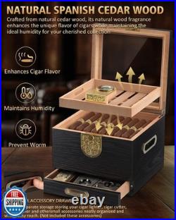 AWOTE Cigar Humidor, Cedar Wood Humidor Cigar Box, Includes Leath