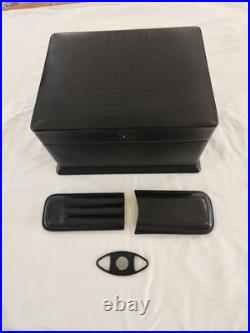 Alfred Dunhill Cigar Humidor Black Leather Covered Wood Box