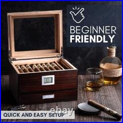 Analog Hygrometer Mantello Cigars Humidor, Humidor Cigar Box with Drawer for