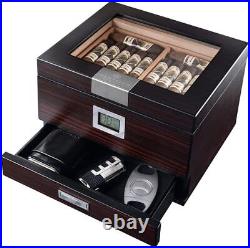 Analog Hygrometer Mantello Cigars Humidor, Humidor Cigar Box with Drawer for