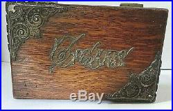 Ant Victorian Oak Brass Ornate metal lined Cigar Tobacco box humidor 1890 lock