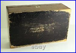 = Antique 1800's Cigar Humidor Box Burl Veneer & Mother of Pearl Inlay & Lock