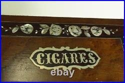 Antique 1800's Cigar Humidor Box Burl Veneer & Mother of Pearl Inlay & Lock