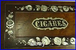 = Antique 1800's Cigars Humidor Box Rosewood & Mother of Pearl Inlay & Lock