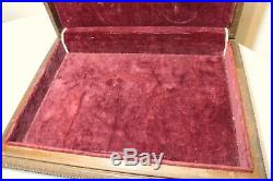 Antique 1800's Victorian carved wood cigar humidor velour lined display case box