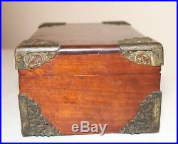 Antique 1800's Victorian ornate mahogany wood cigar humidor lined tobacco box